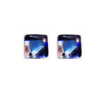 Murano glass cufflinks, silver leaf, rippled blue