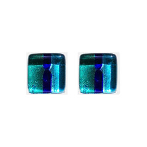 Murano glass cufflinks, silver leaf, blue stripes