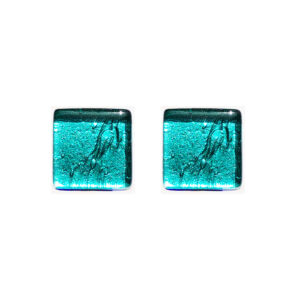 Murano glass cufflinks, silver leaf, sea green