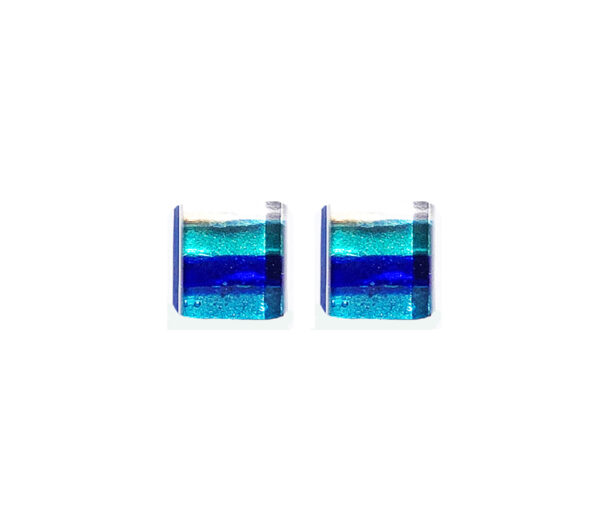Stud earrings in Murano glass, silver leaf, light blue