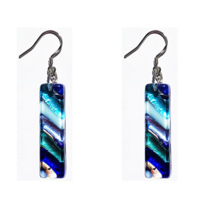 Long Murano glass earrings, silver leaf, bacchette