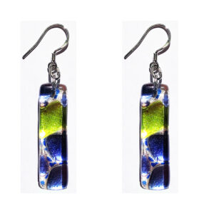 Long Murano glass earrings, silver leaf, rods