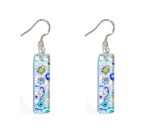 Long Murano glass earrings, silver leaf, murrine