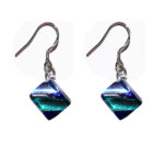Small Murano glass earrings, silver leaf, blue rods