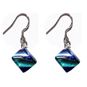 Small Murano glass earrings, silver leaf, blue rods