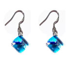 Small Murano glass earrings, silver leaf, light blue
