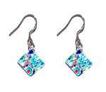 Small Murano glass earrings, silver leaf, murrine