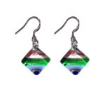 Square Murano glass earrings, silver leaf, rods