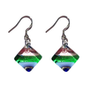 Square Murano glass earrings, silver leaf, rods