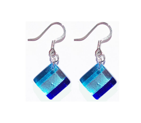 Square Murano glass earrings, silver leaf, stripes
