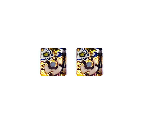 Stud earrings in Murano glass, striped with gold leaf