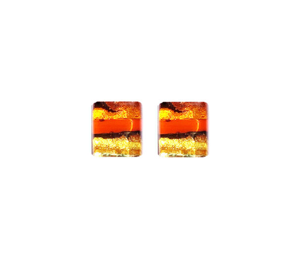 Stud earrings in Murano glass, striped with gold leaf