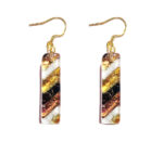 Long Murano glass earrings, black and white with gold leaf
