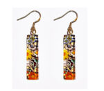 Long Murano glass earrings, murrine with gold leaf