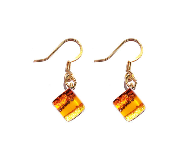 Small Murano glass earrings, striped with gold leaf