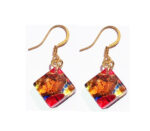 Square Murano glass earrings, red with gold leaf