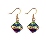 Square Murano glass earrings, multicoloured with gold leaf
