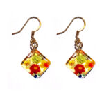 Square Murano glass earrings, murrine with gold leaf