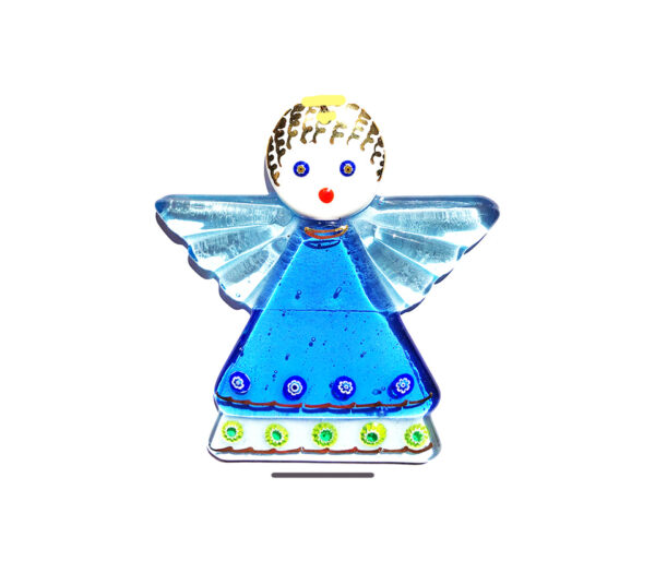Angel in fused glass, table ornament, aquamarine