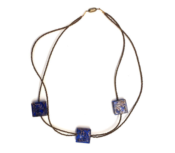 Necklace with 3 Blue Avventurine Beads